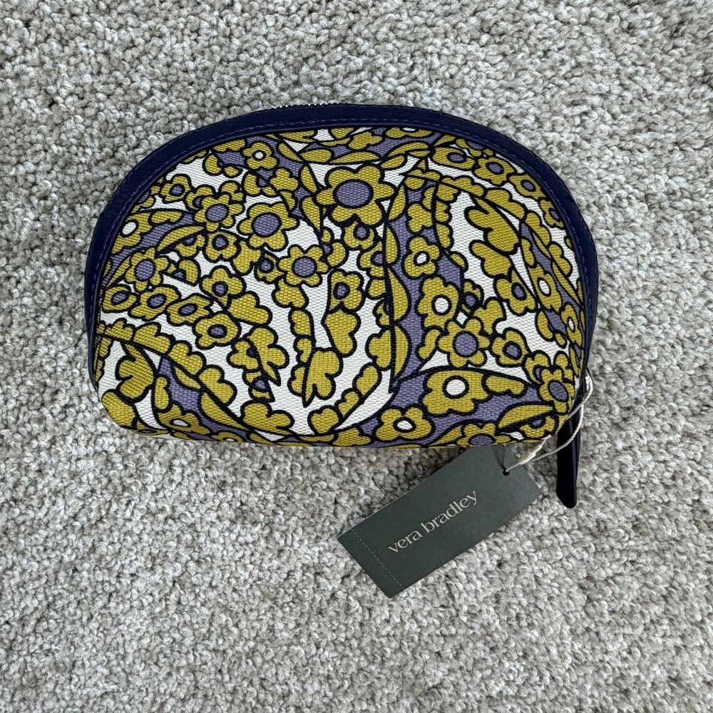 Vera Bradley Mini Dome Cosmetic Makeup Bag Tiny Garden Floral Canvas Leather Zip